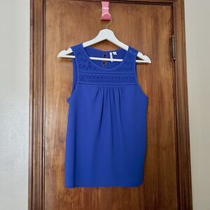 Elle Tank Top Royal Blue Women's Small Sleeveless Blouse Diamond Texture Keyhole